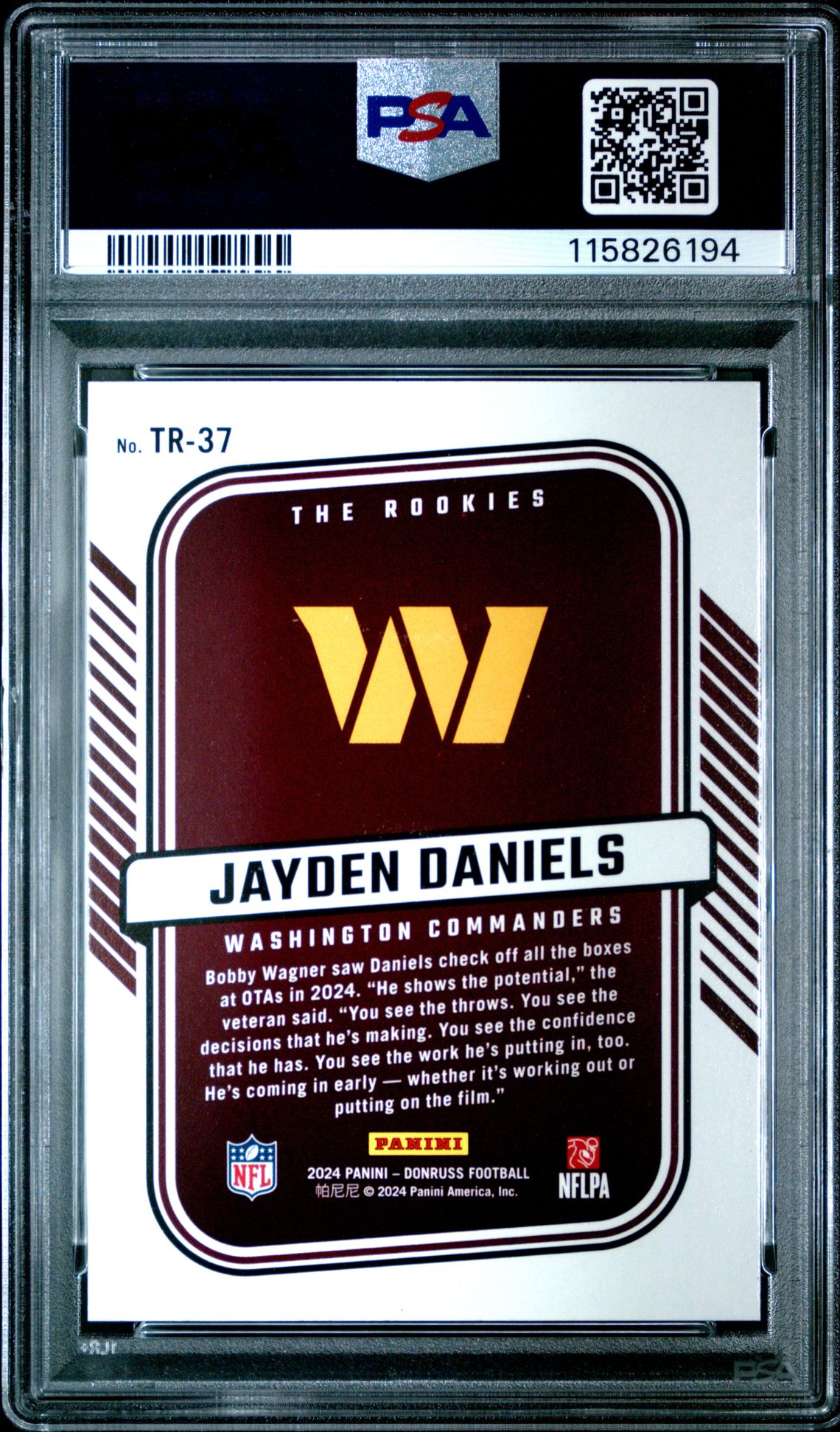 2024 Panini Donruss The Rookies Jayden Daniels #Tr37 Gem Mt 10 back
