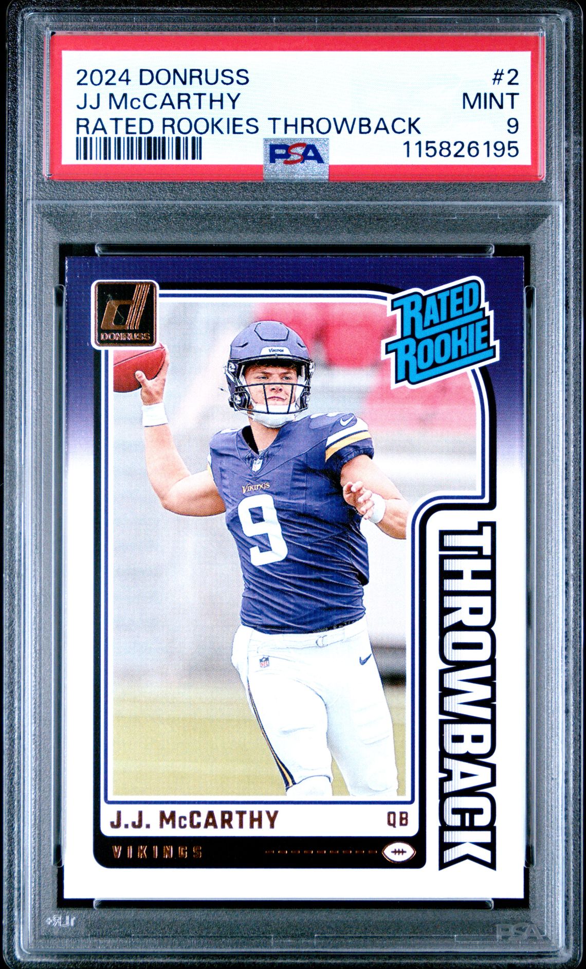 2024 Panini Donruss Rated Rookies Throwback Jj Mccarthy #2 Mint 9 front