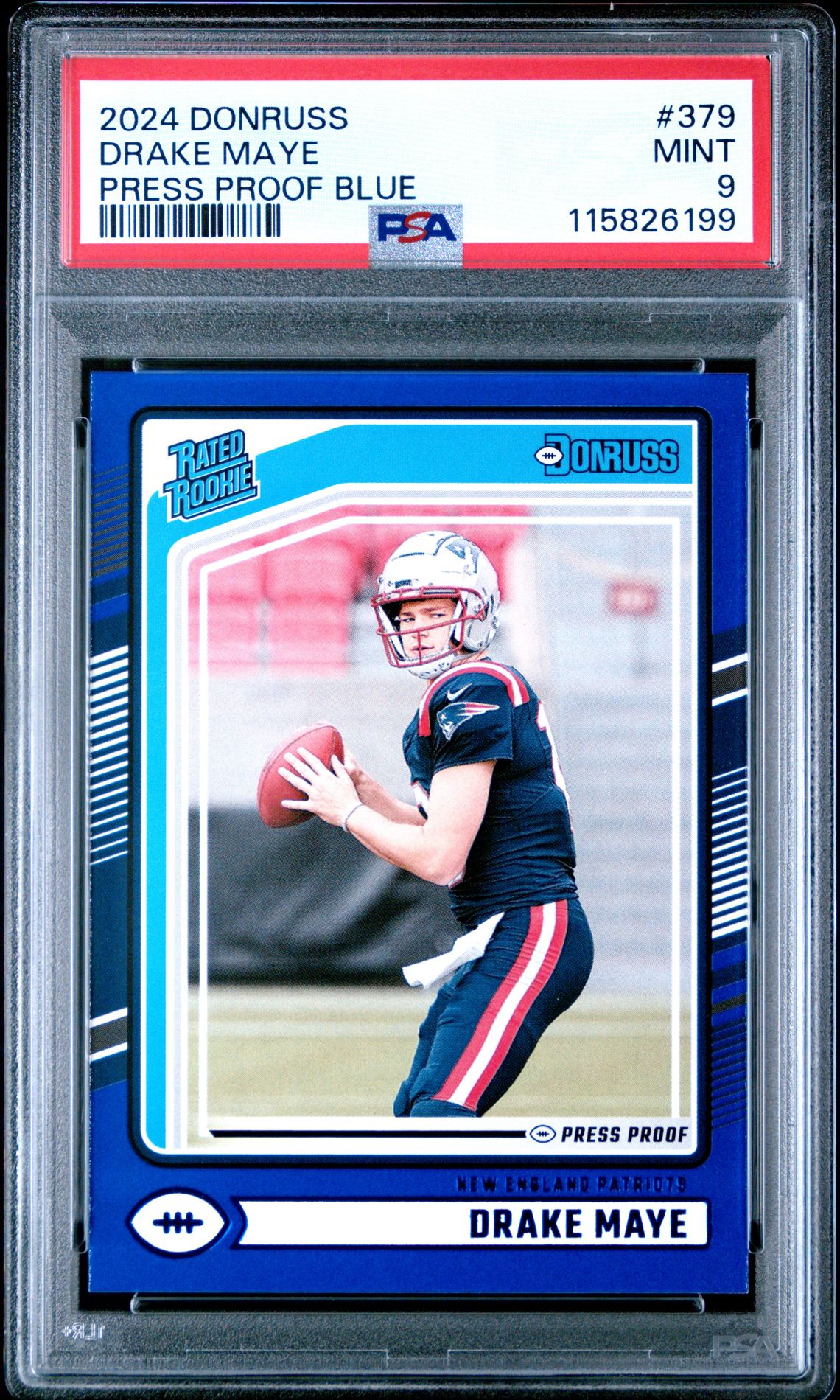 2024 Panini Donruss Drake Maye #379 (Press Proof Blue) Mint 9 front