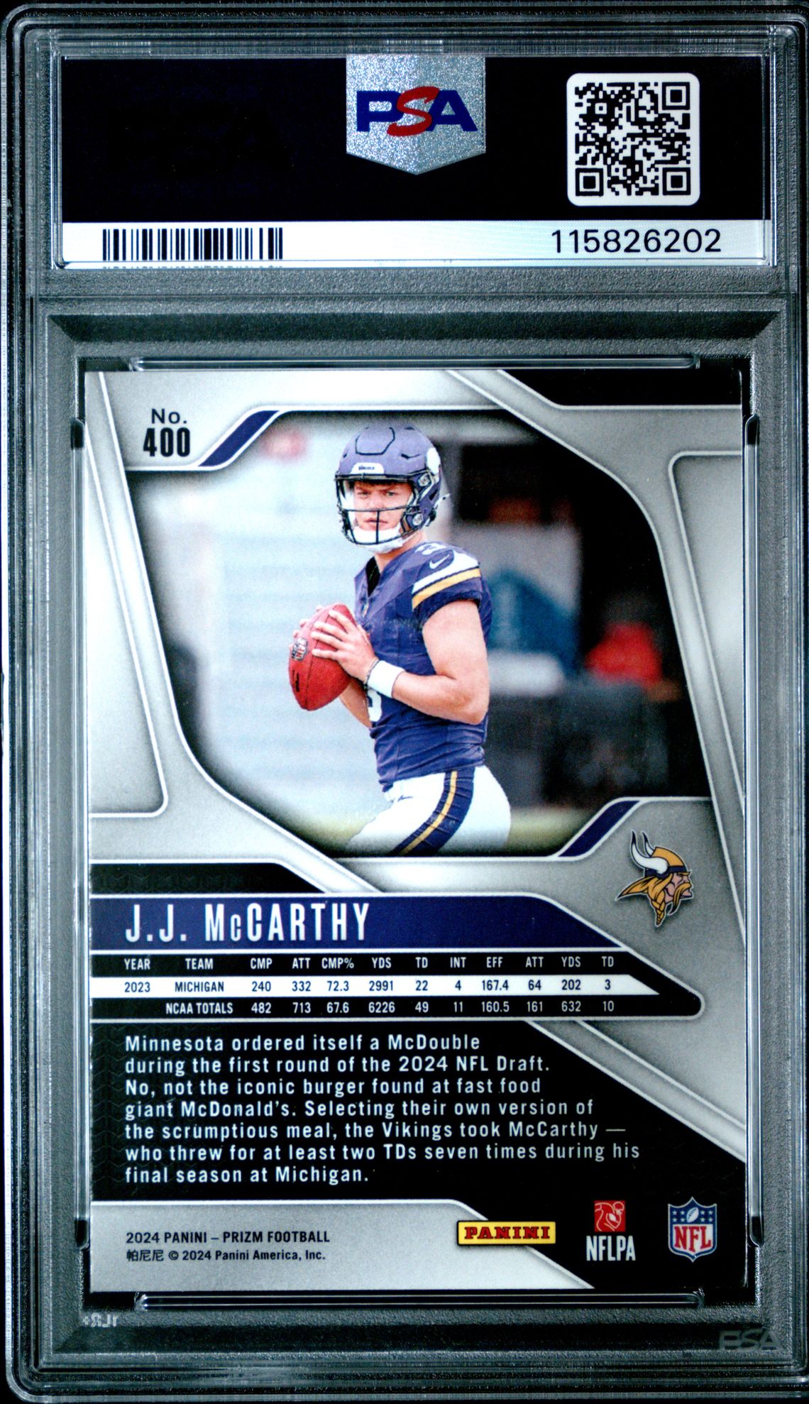 2024 Panini Prizm Jj Mccarthy #400 Mint 9 back