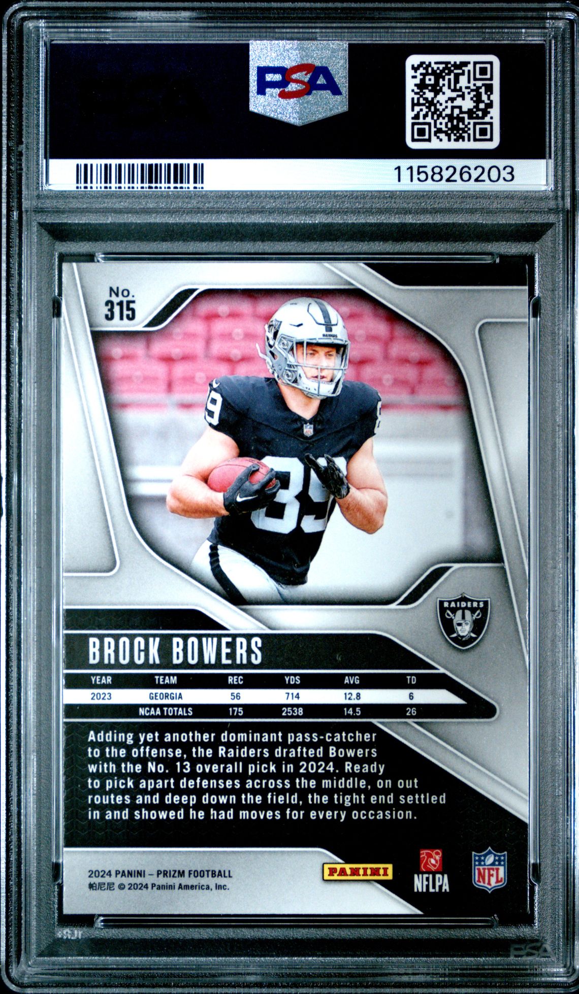 2024 Panini Prizm Brock Bowers #315 Mint 9 back