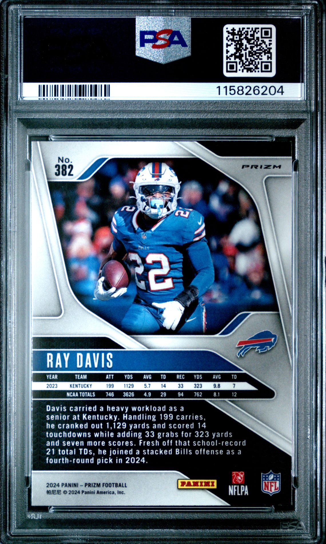 2024 Panini Prizm Ray Davis #382 (Silver Prizm) Mint 9 back