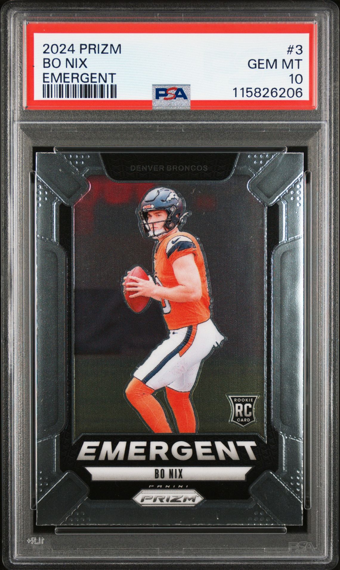 2024 Panini Prizm Emergent Bo Nix #3 Gem Mt 10 front
