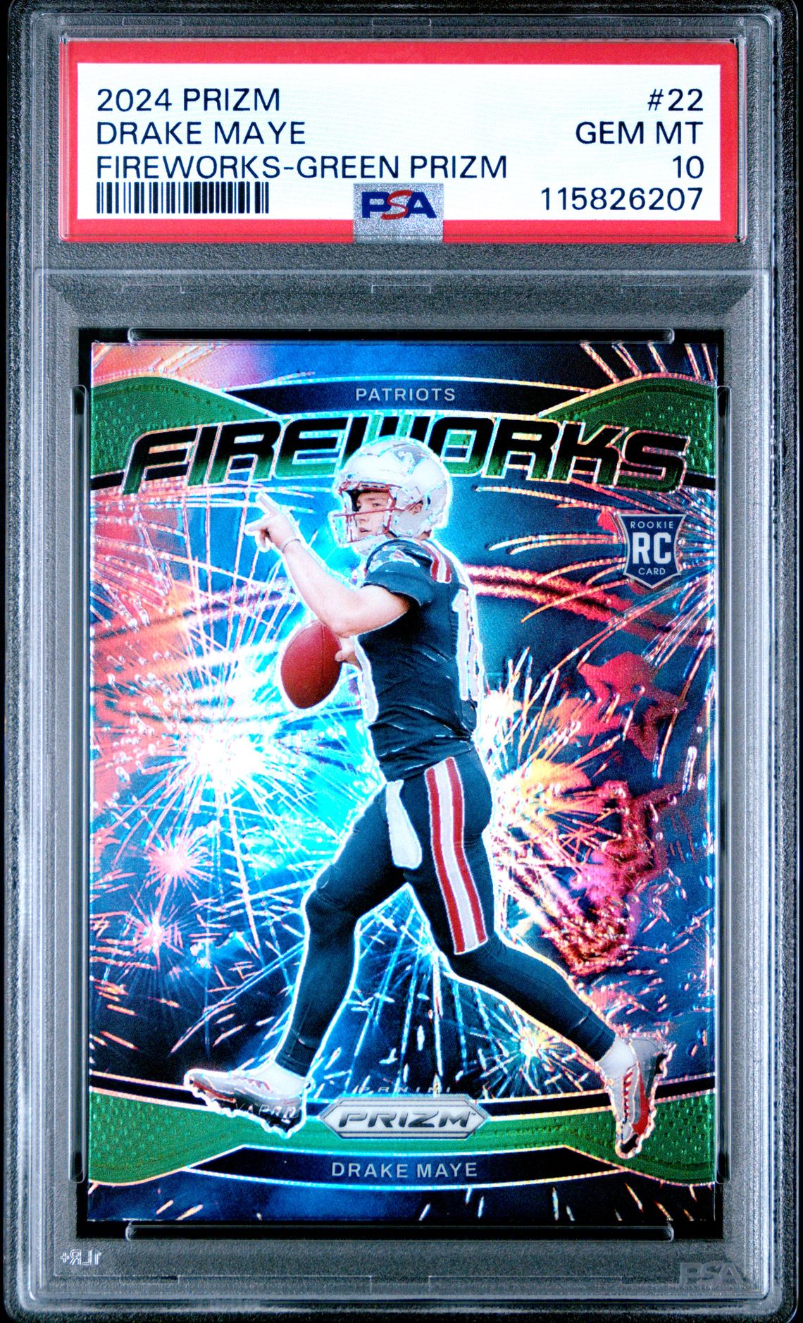 2024 Panini Prizm Fireworks Drake Maye #22 (Fireworks-Green Prizm) Gem Mt 10 front