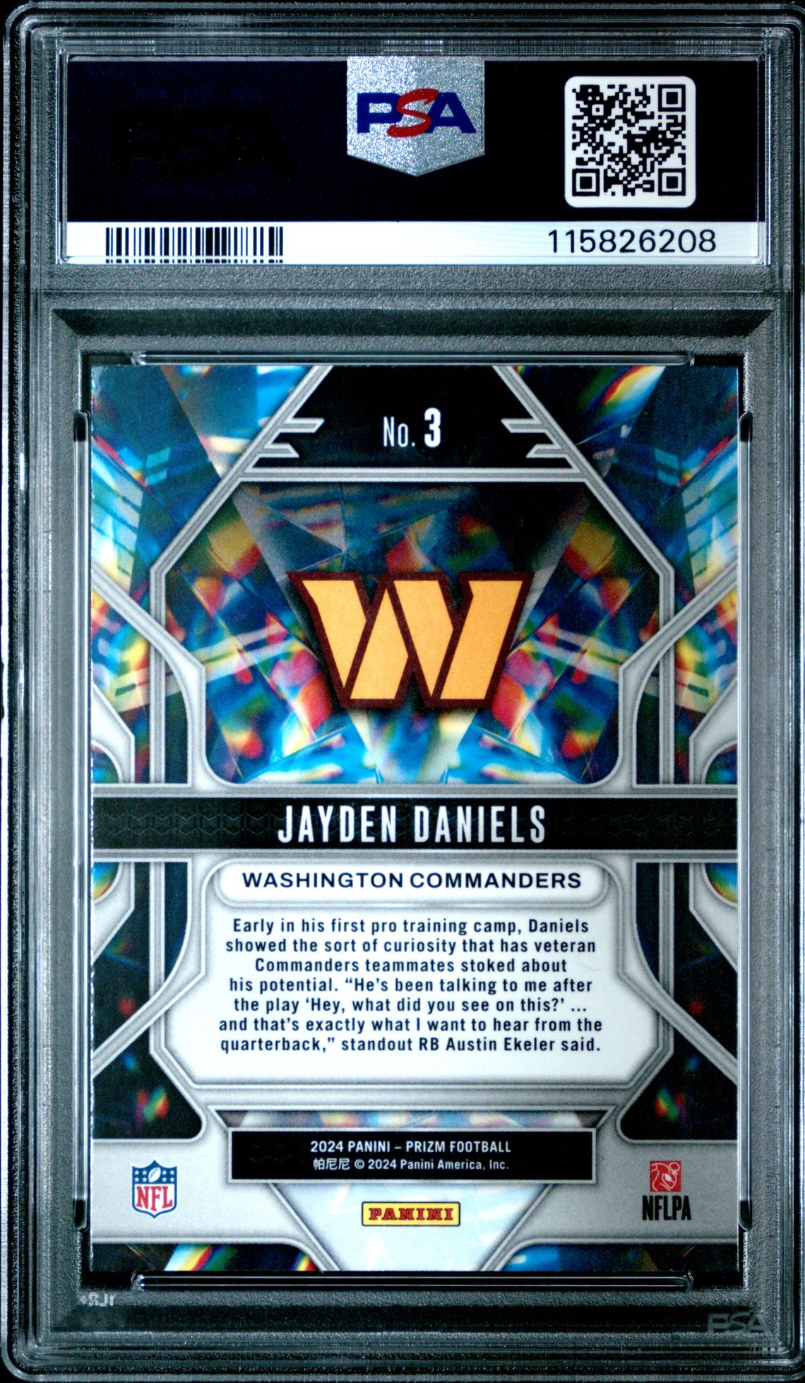 2024 Panini Prizm Prizmatic Jayden Daniels #3 Gem Mt 10 back