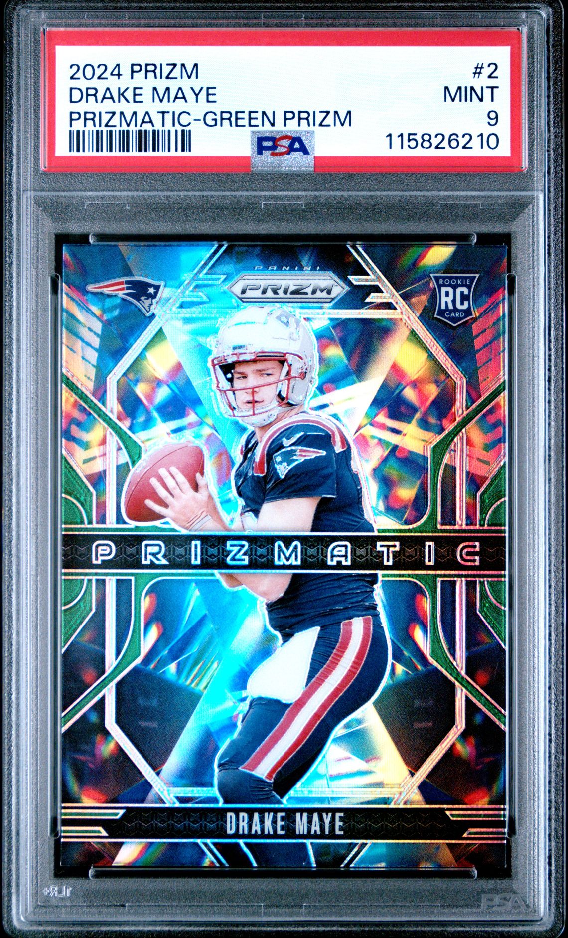 2024 Panini Prizm Prizmatic Drake Maye #2 (Prizmatic-Green Prizm) Mint 9 front