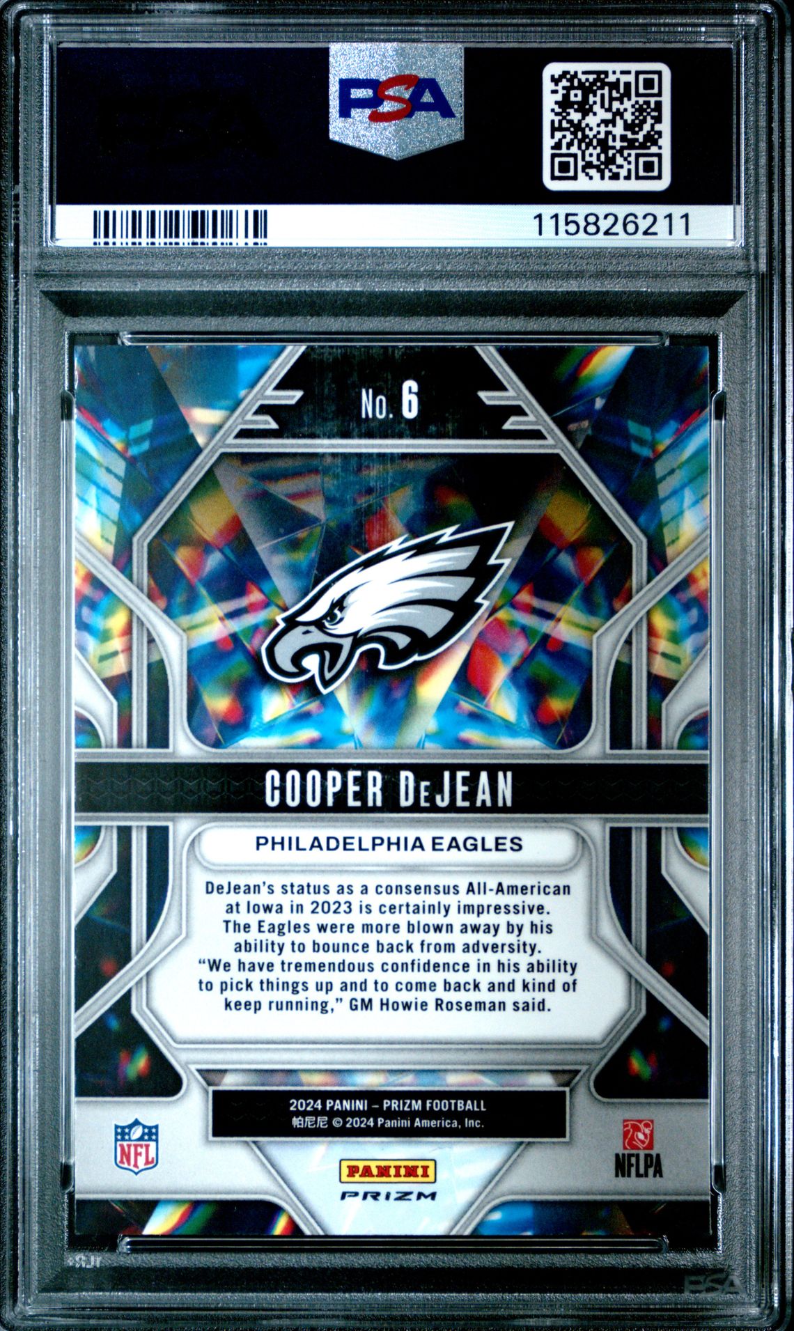 2024 Panini Prizm Prizmatic Cooper Dejean #6 (Prizmatic-Green Wave) Mint 9 back