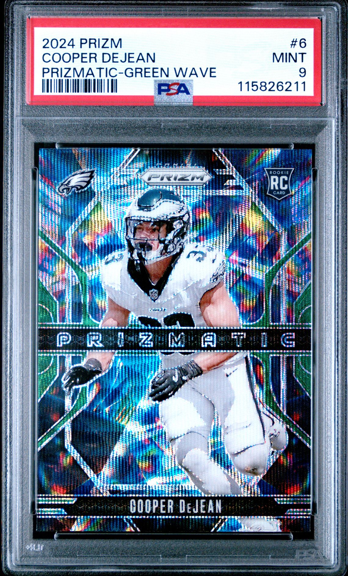 2024 Panini Prizm Prizmatic Cooper Dejean #6 (Prizmatic-Green Wave) Mint 9 front