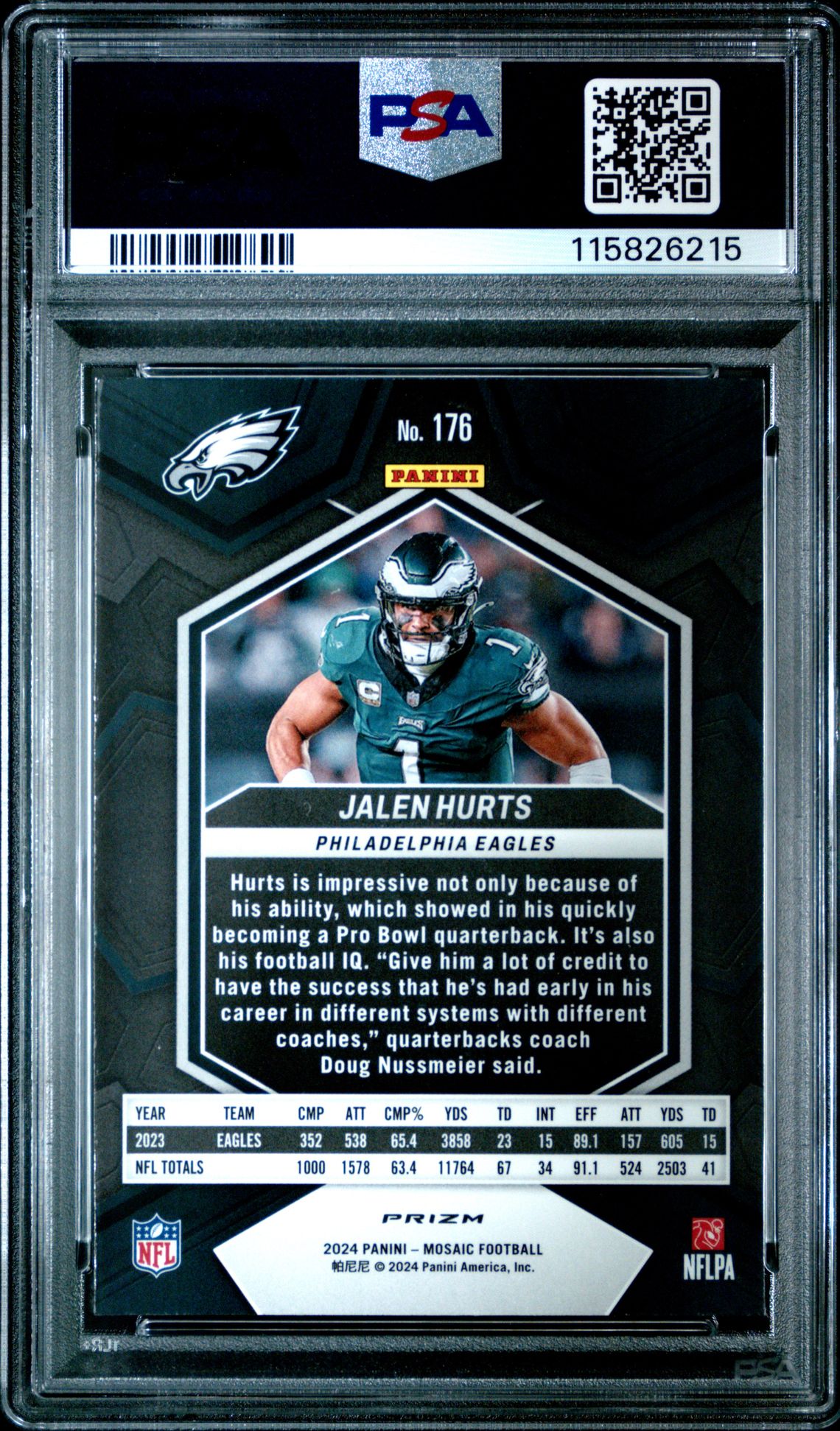 2024 Panini Mosaic Jalen Hurts #176 (Green) Gem Mt 10 back