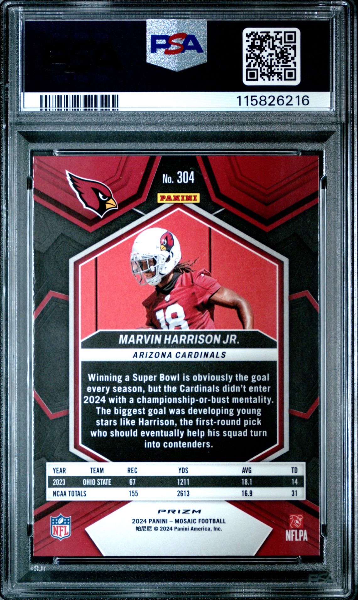 2024 Panini Mosaic Marvin Harrison Jr. #304 (Camo Pink) Mint 9 back
