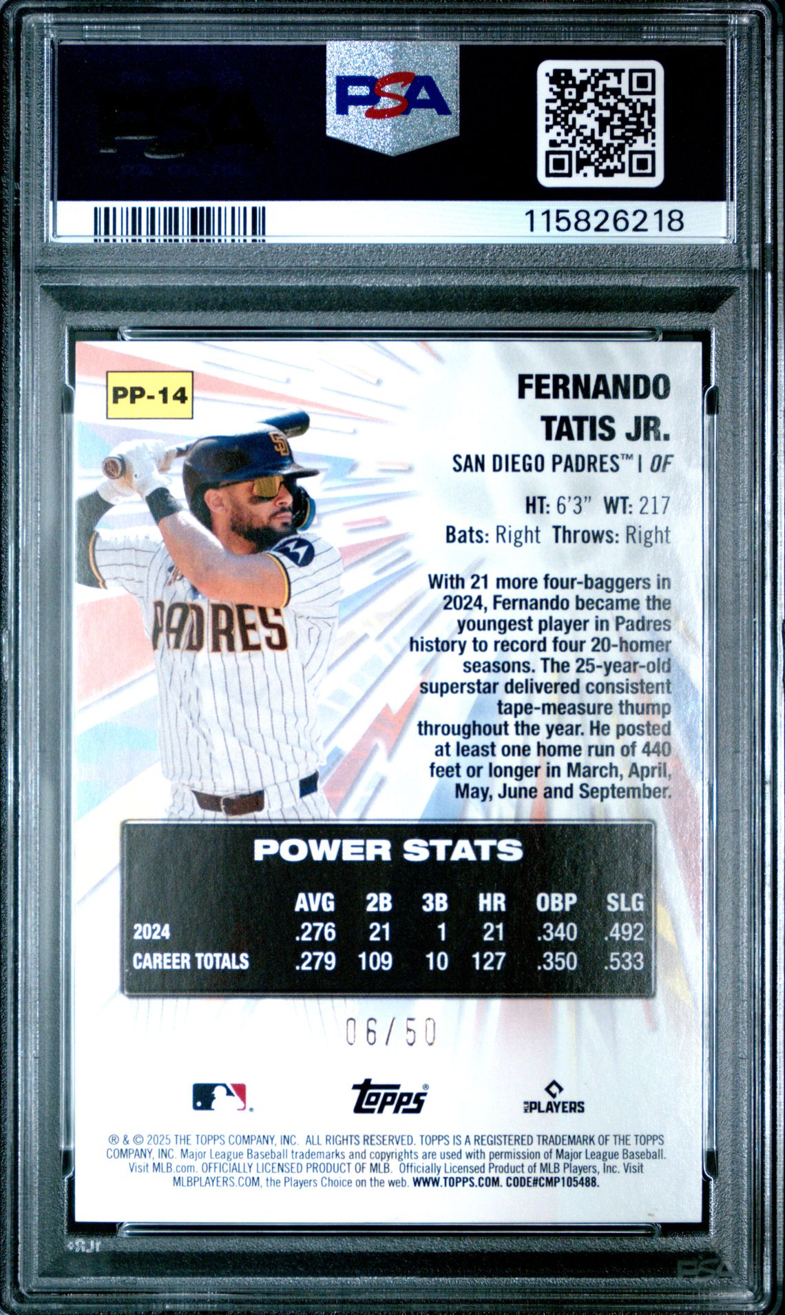 2025 Topps Mega Celebration Box Power Players Fernando Tatis Jr. #Pp14 (Power Players-Gold) Gem Mt 10 back