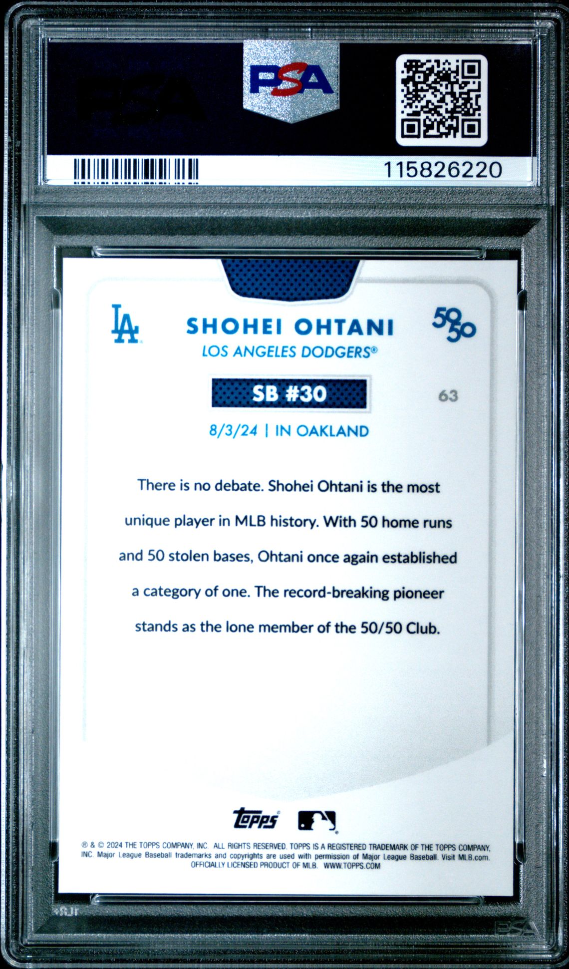 2024 Topps 50/50 Shohei Ohtani Shohei Ohtani #63 (Chrome-Blue Refractor) Mint 9 back