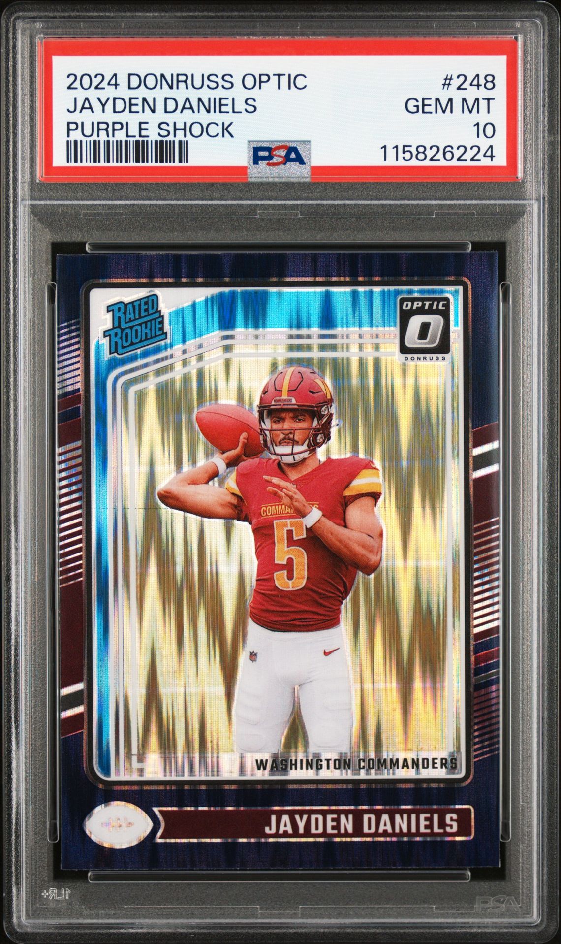 2024 Panini Donruss Optic Jayden Daniels #248 (Purple Shock) Gem Mt 10 front
