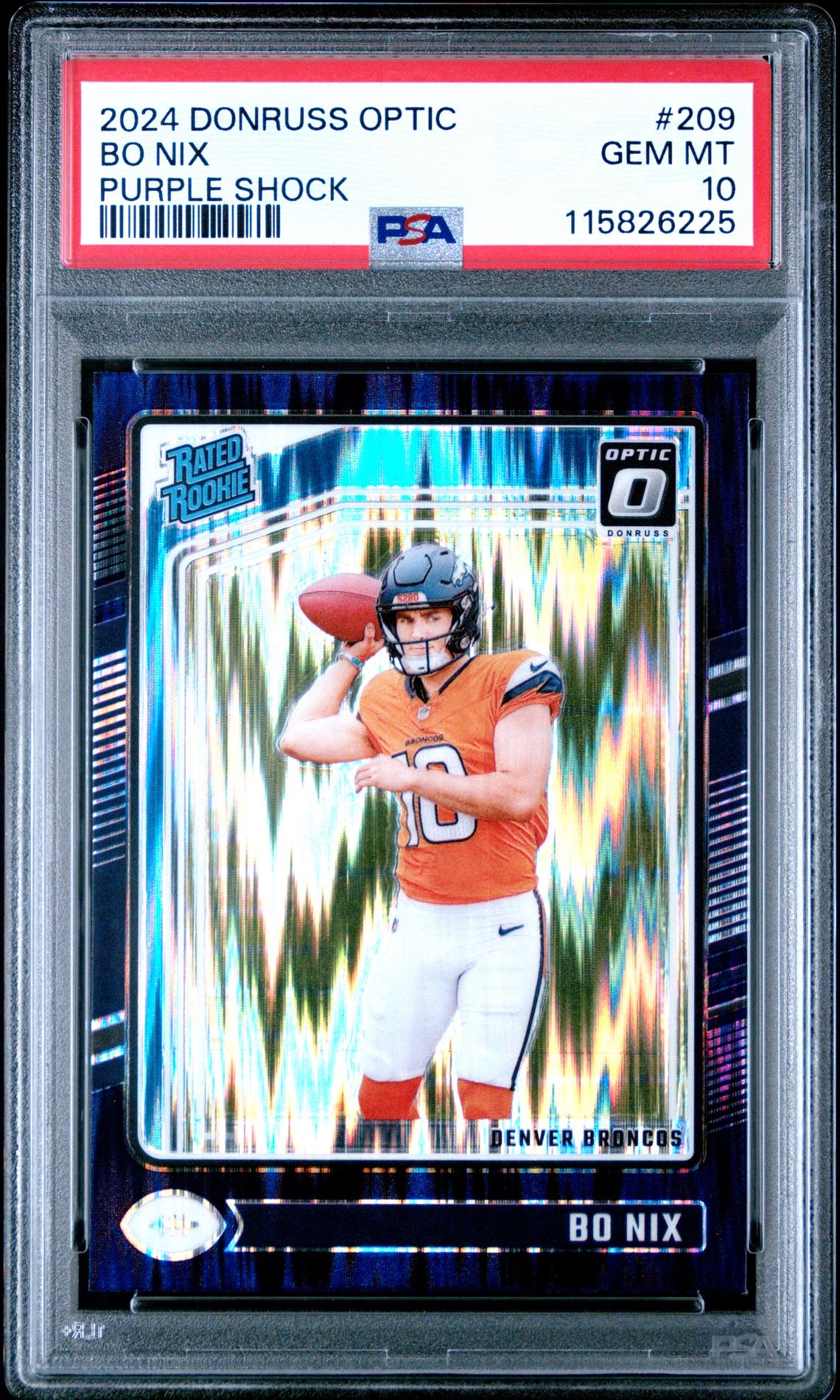 2024 Panini Donruss Optic Bo Nix #209 (Purple Shock) Gem Mt 10 front
