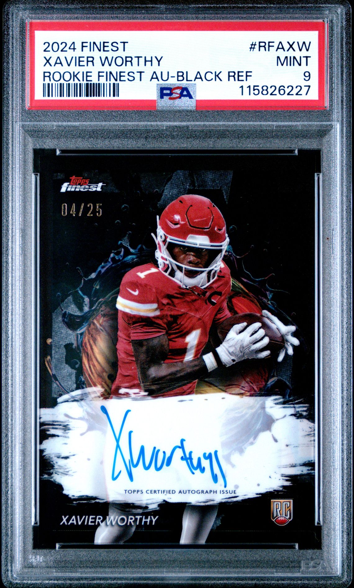 2024 Topps Finest Rookie Finest Autographs Xavier Worthy #Rfaxw (Rookie Finest Au-Black Ref) Mint 9 front