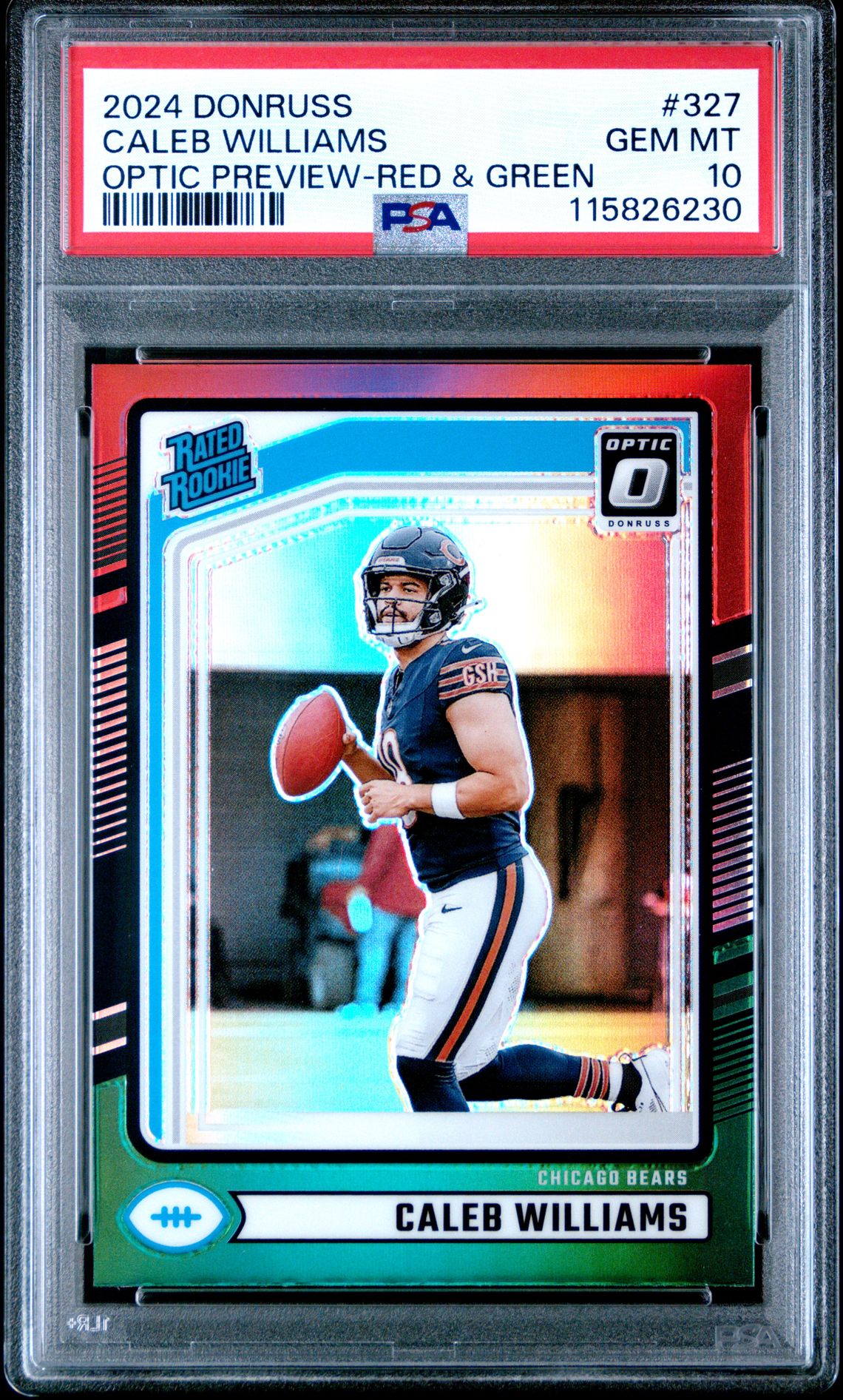 2024 Panini Donruss Caleb Williams #327 (Optic Preview-Red & Green) Gem Mt 10 front