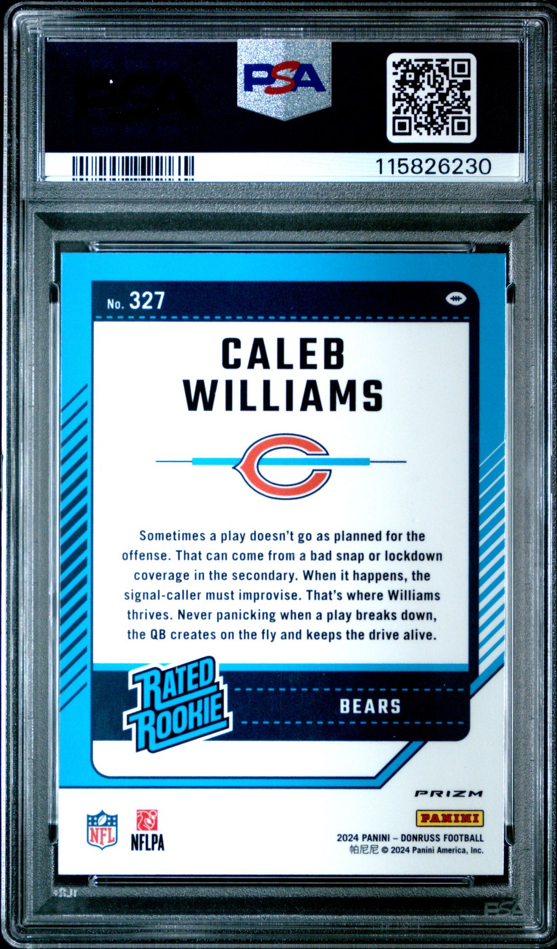 2024 Panini Donruss Caleb Williams #327 (Optic Preview-Red & Green) Gem Mt 10 back