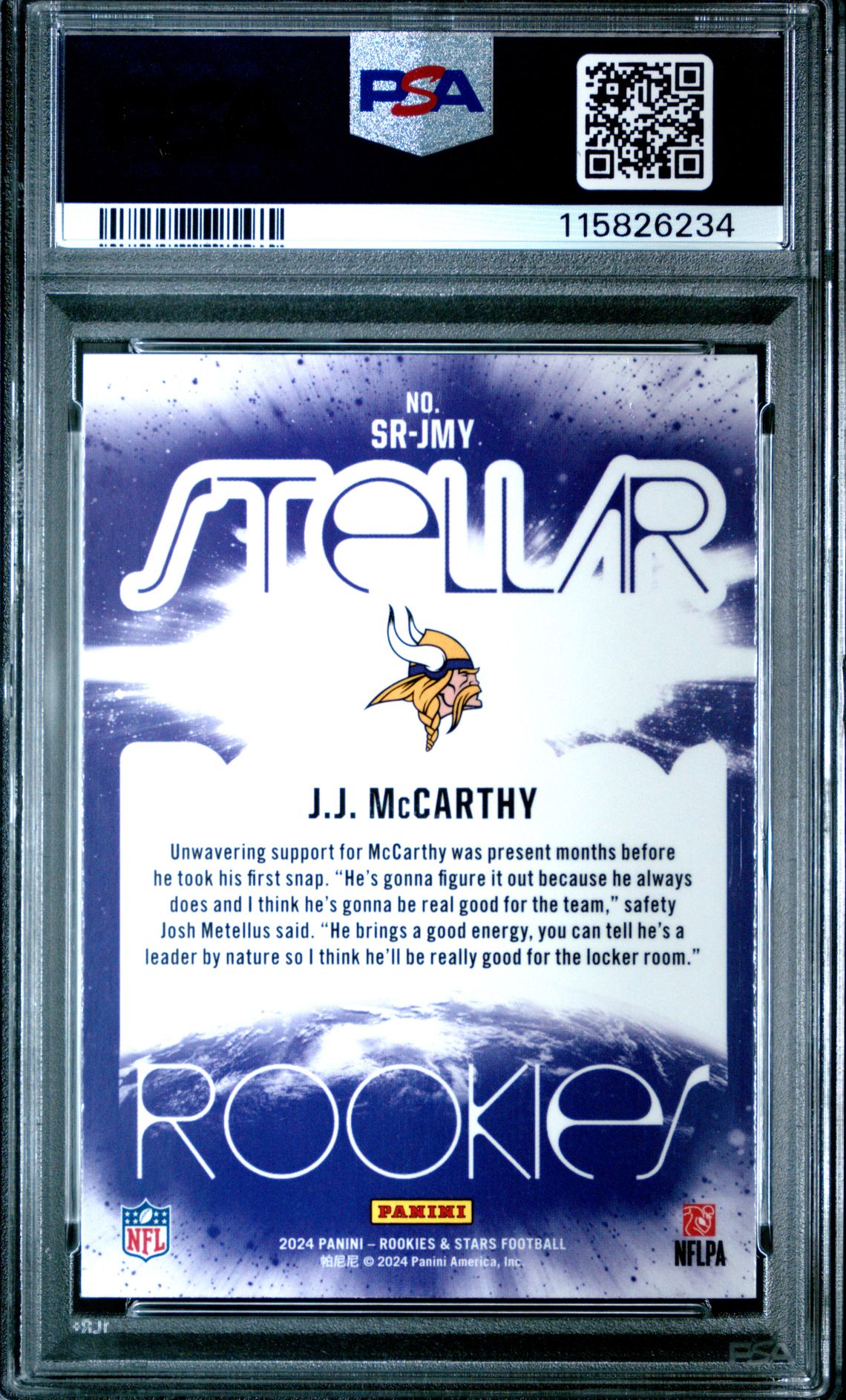 2024 Panini Rookies & Stars Stellar Rookies Jj Mccarthy #Srjmy (Stellar Rookies-Red Plaid) Mint 9 back