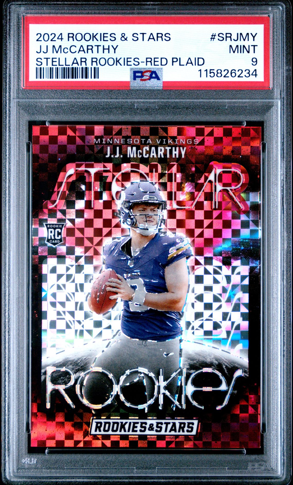 2024 Panini Rookies & Stars Stellar Rookies Jj Mccarthy #Srjmy (Stellar Rookies-Red Plaid) Mint 9 front