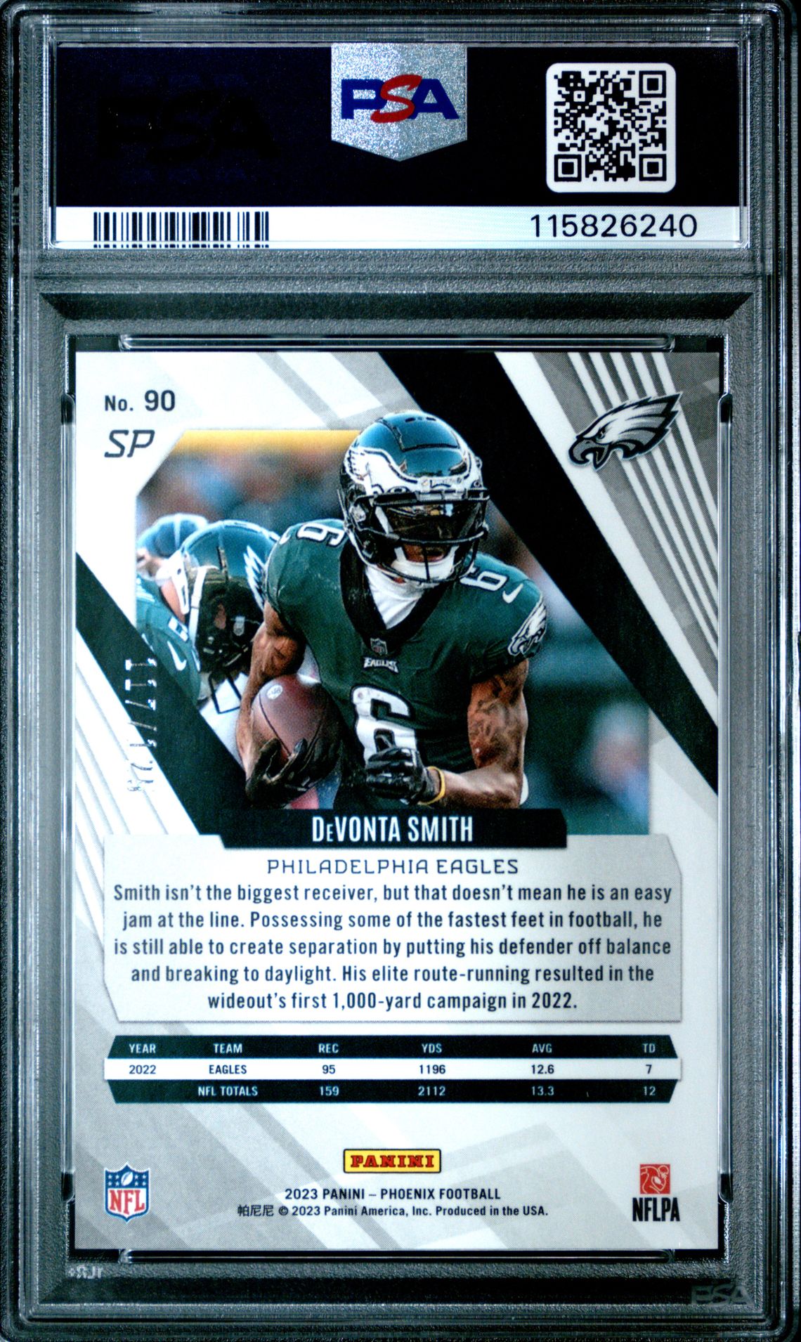 2023 Panini Phoenix Devonta Smith #90 (Sp-Purple Seismic) Gem Mt 10 back