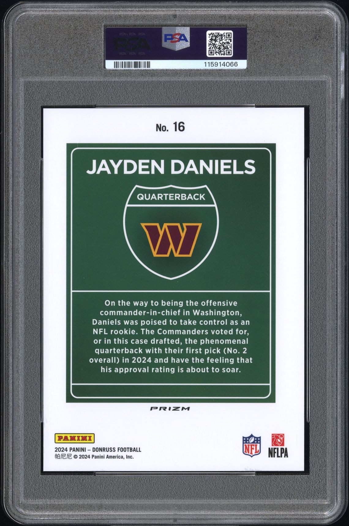 2024 Panini Donruss Downtown! Jayden Daniels #16 (Downtown!-Oversize) Nm 7 back
