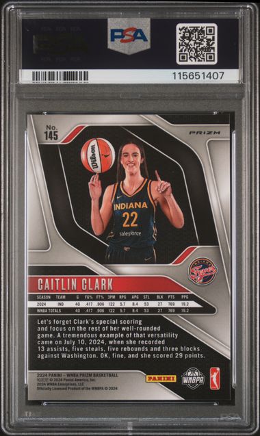 2024 Panini Prizm Wnba Caitlin Clark #145 (Green Prizm) Gem Mt 10 back