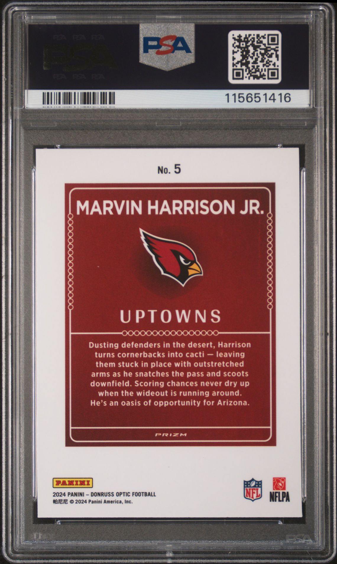 2024 Panini Donruss Optic Uptowns Marvin Harrison Jr. #5 Gem Mt 10 back