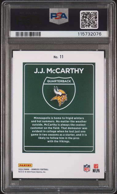 2024 Panini Donruss Downtown! Jj Mccarthy #11 Mint 9 back