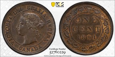 1891 1C Small Date, Small Leaves MS62BN