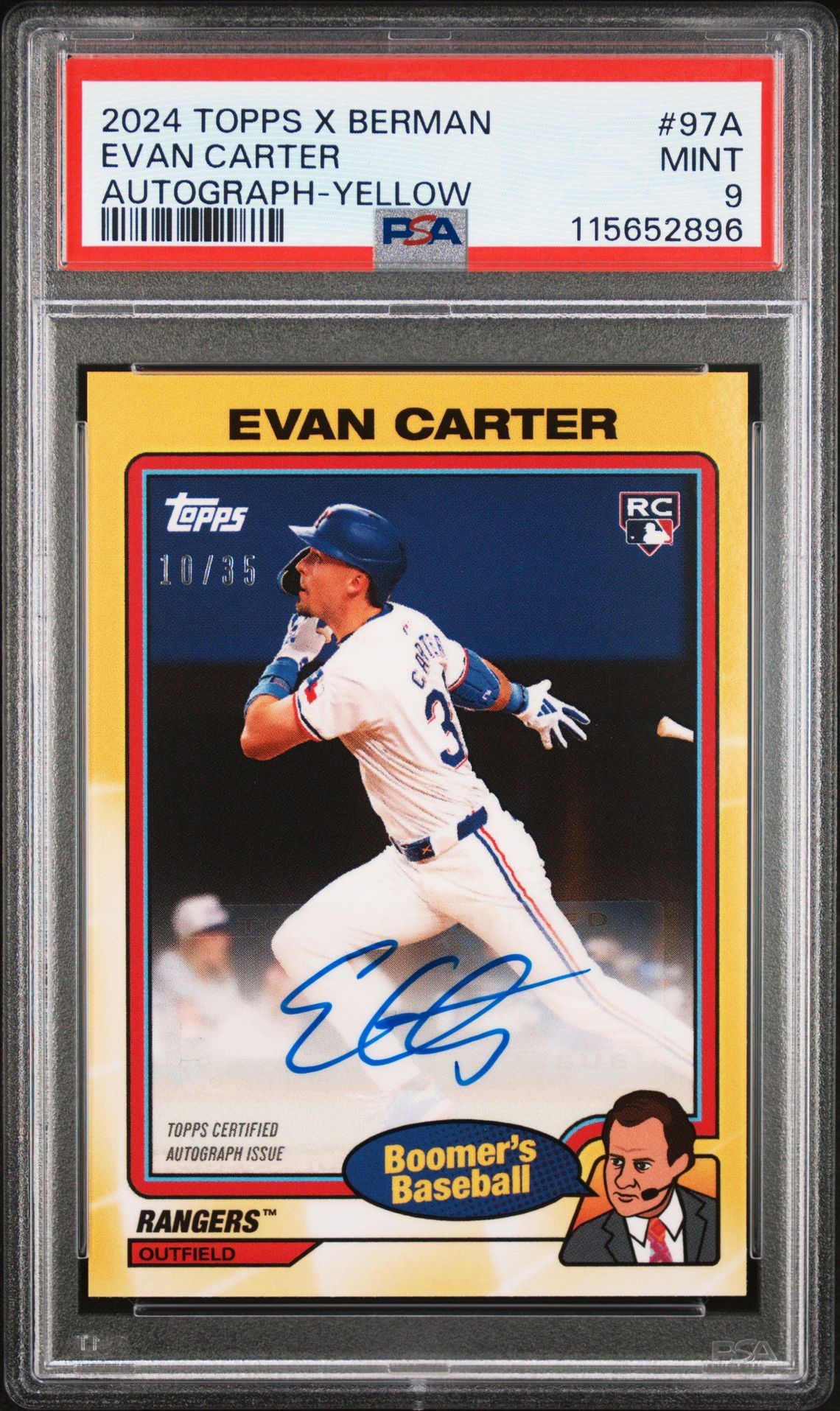 2024 Topps X Chris Berman: Boomer's Baseball Evan Carter #97A (Autograph-Yellow) Mint 9 front