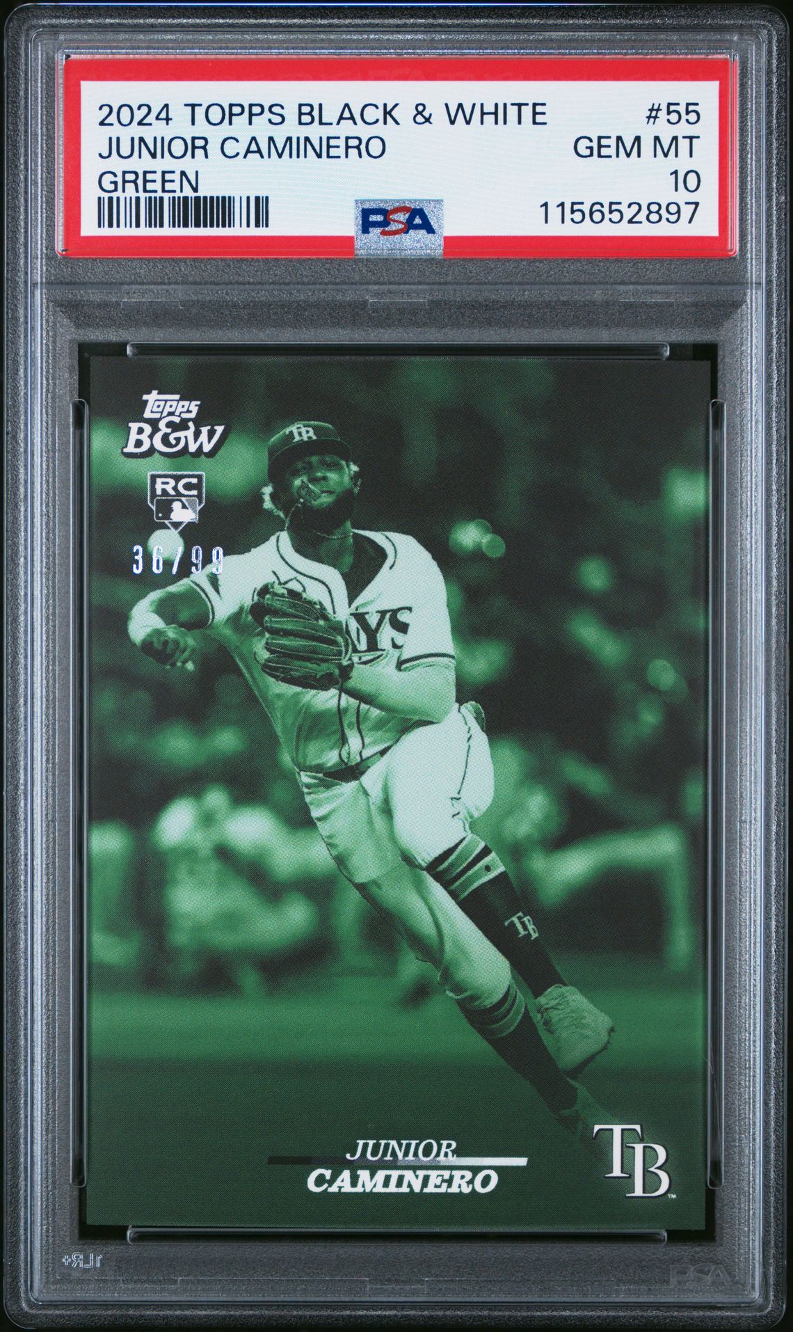2024 Topps Black And White Junior Caminero #55 (Green) Gem Mt 10 front
