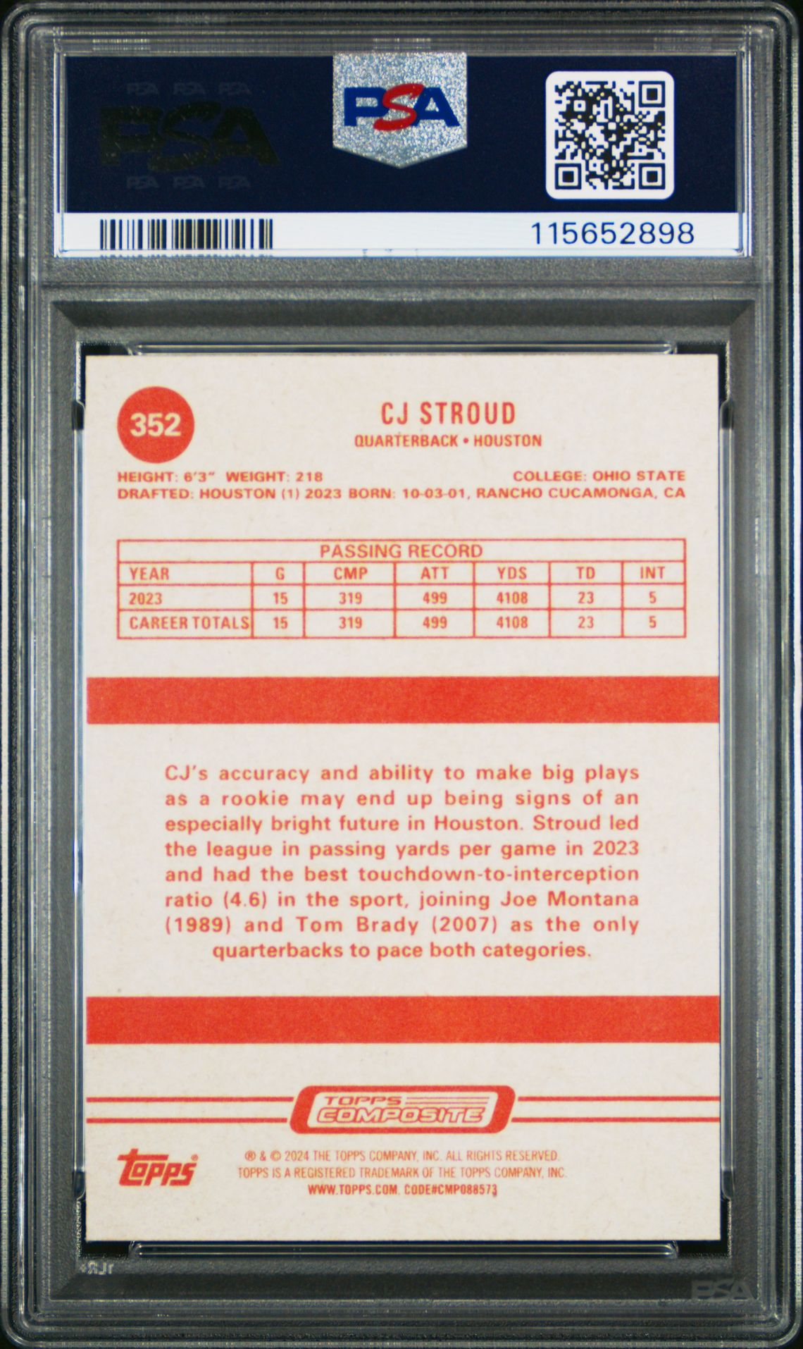 2023 Topps Composite Cj Stroud #352 Gem Mt 10 back