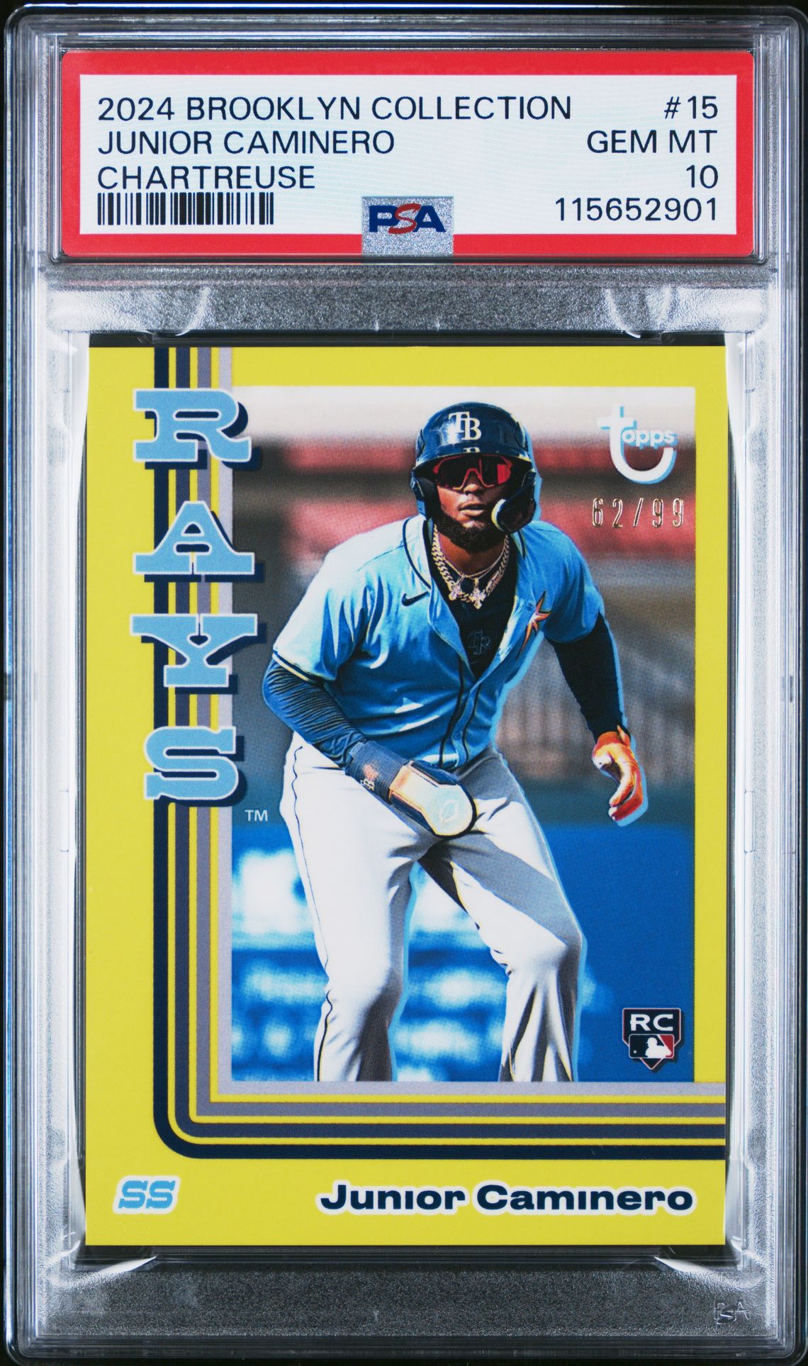 2024 Topps Brooklyn Collection Junior Caminero #15 (Chartreuse) Gem Mt 10 front