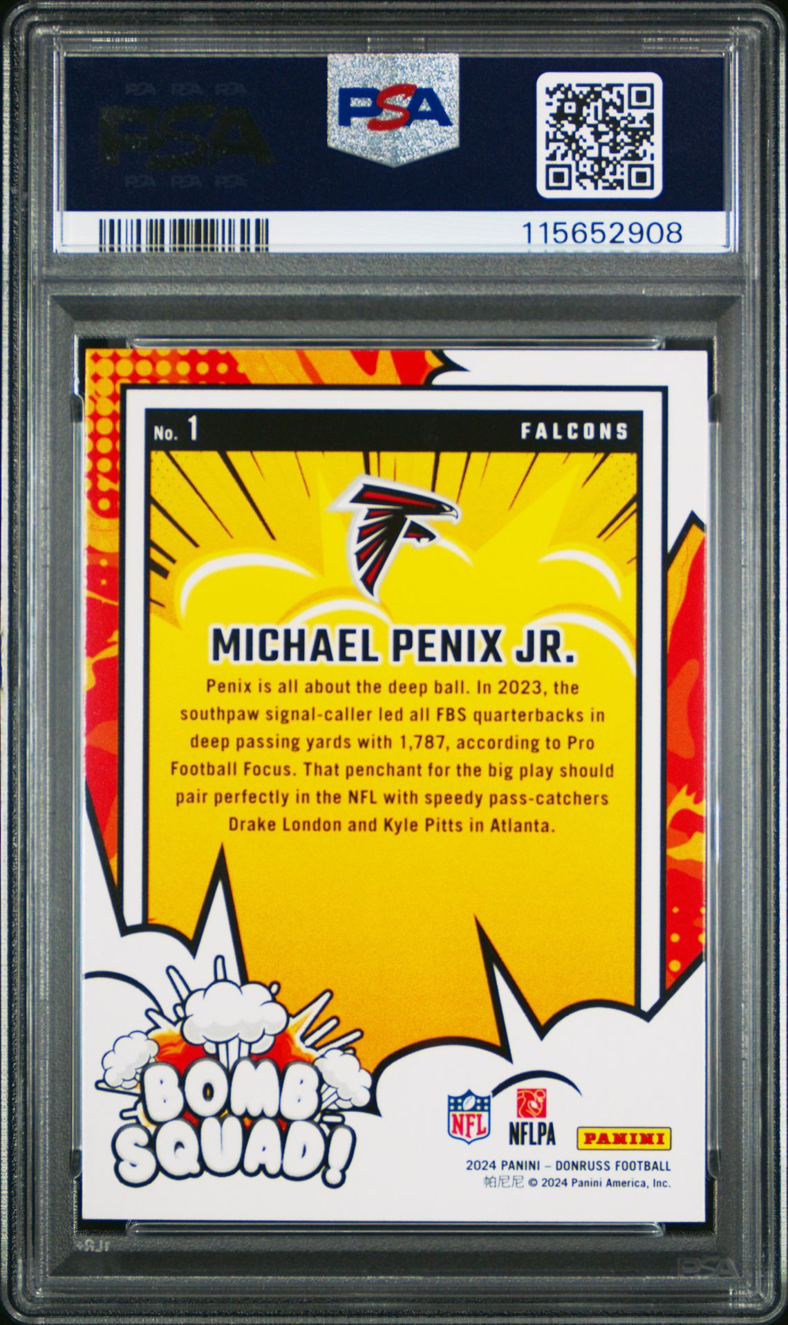 2024 Panini Donruss Bomb Squad Michael Penix Jr. #1 Gem Mt 10 back
