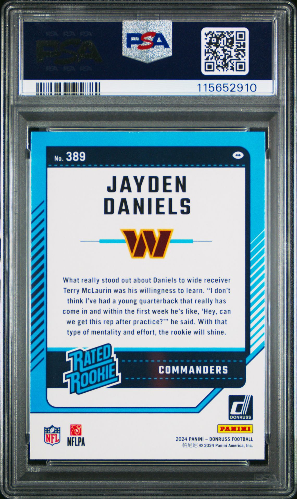 2024 Panini Donruss Jayden Daniels #389 Mint 9 back
