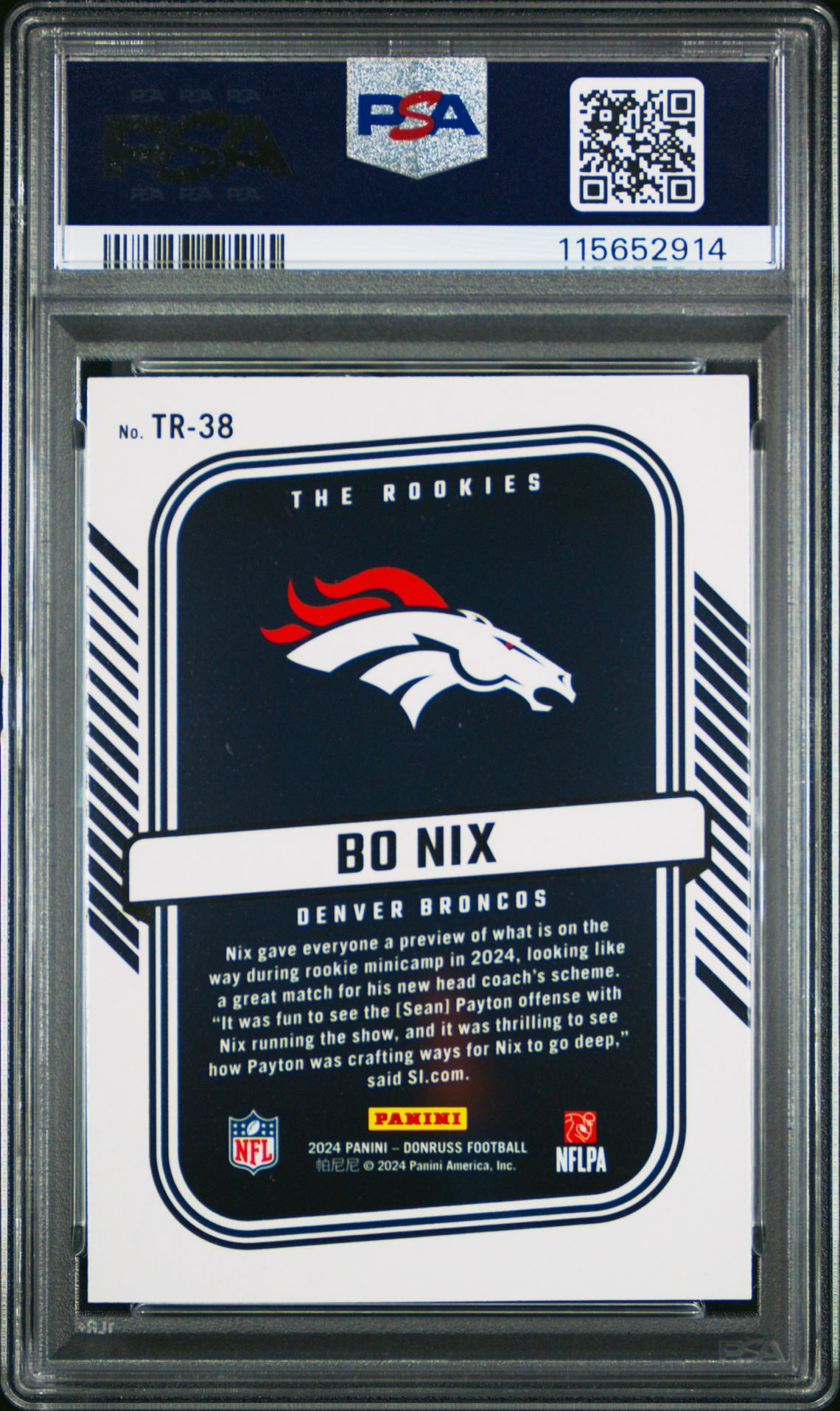 2024 Panini Donruss The Rookies Bo Nix #Tr38 Gem Mt 10 back