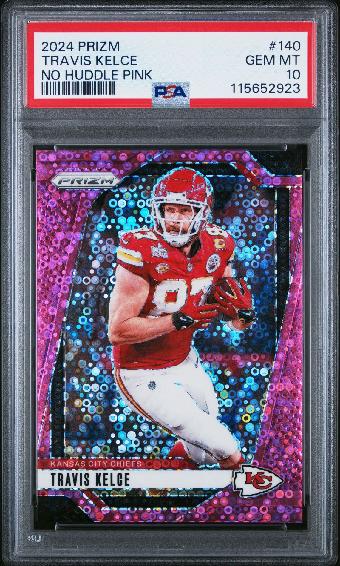 2024 Panini Prizm Travis Kelce #140 (No Huddle Pink) Gem Mt 10 front