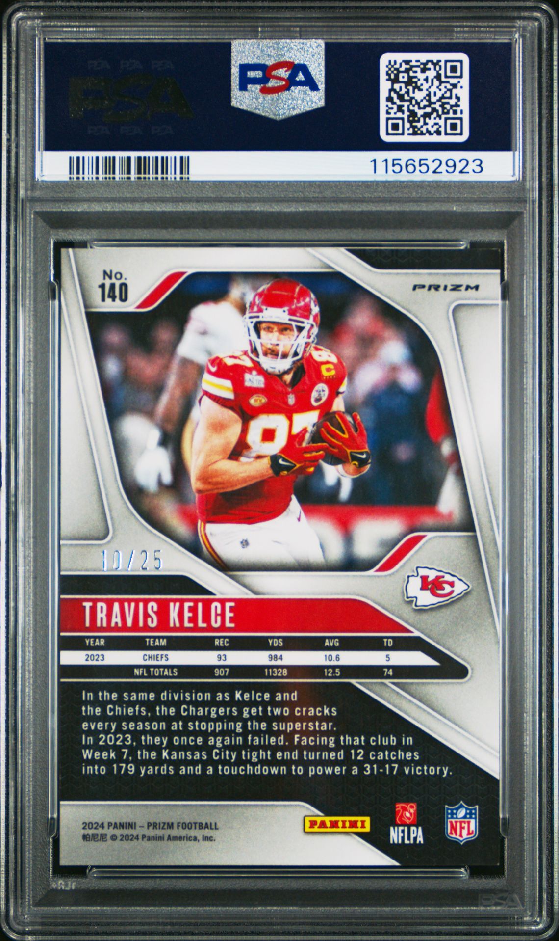 2024 Panini Prizm Travis Kelce #140 (No Huddle Pink) Gem Mt 10 back