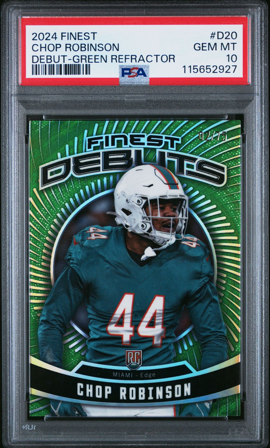 2024 Topps Finest Debut Chop Robinson #D20 (Debut-Green Refractor) Gem Mt 10 front