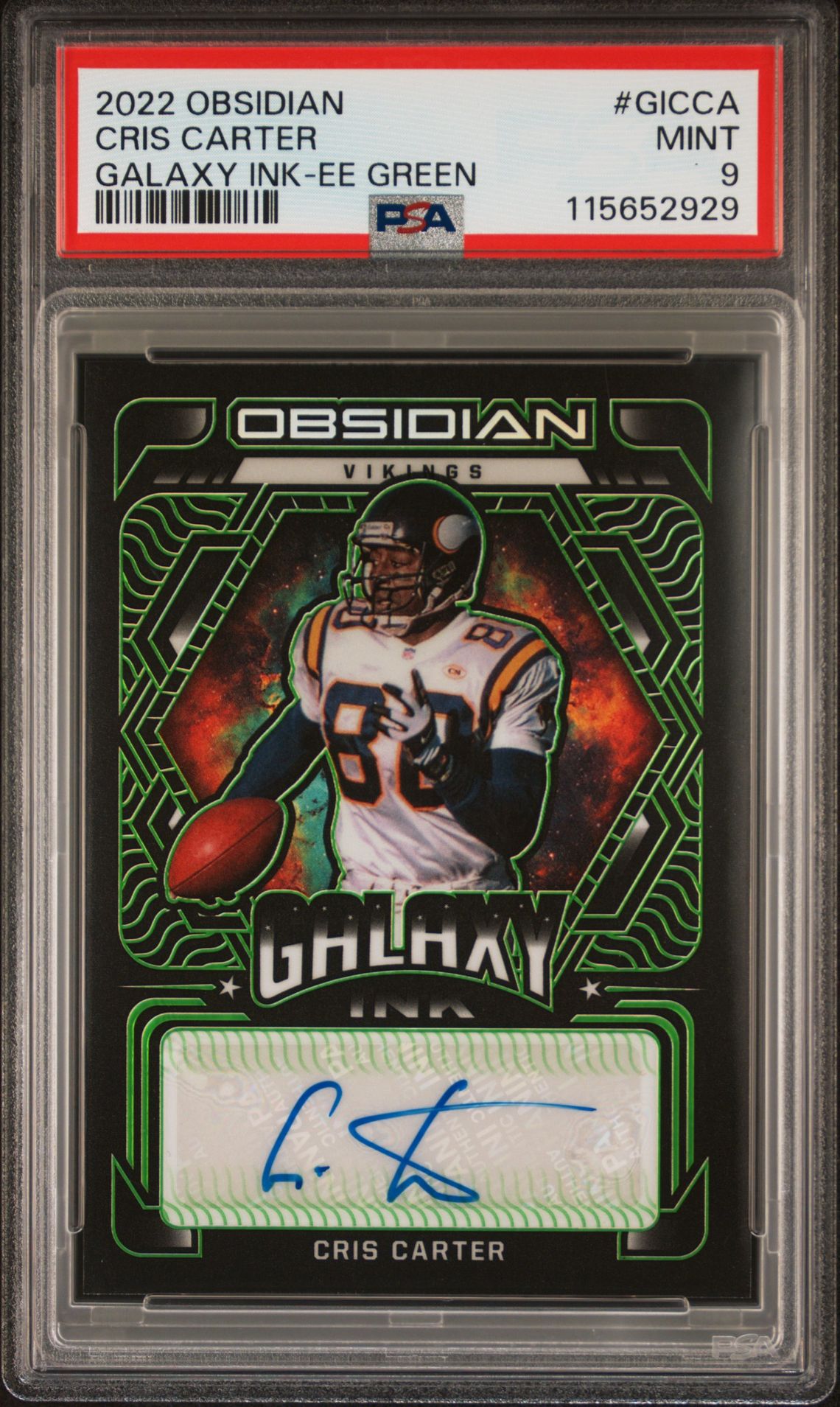 2022 Panini Obsidian Galaxy Ink Cris Carter #Gicca (Galaxy Ink-Ee Green) Mint 9 front