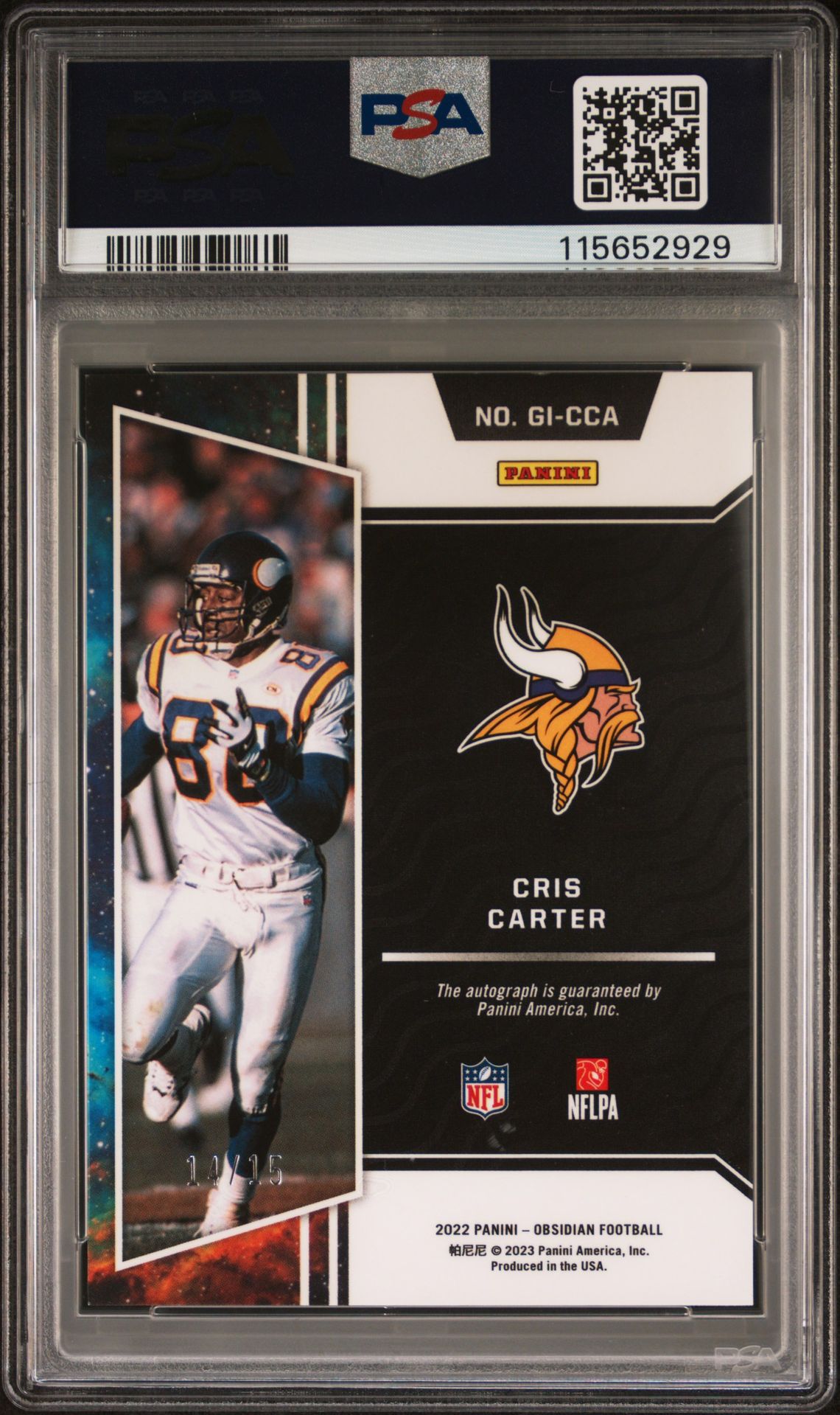 2022 Panini Obsidian Galaxy Ink Cris Carter #Gicca (Galaxy Ink-Ee Green) Mint 9 back
