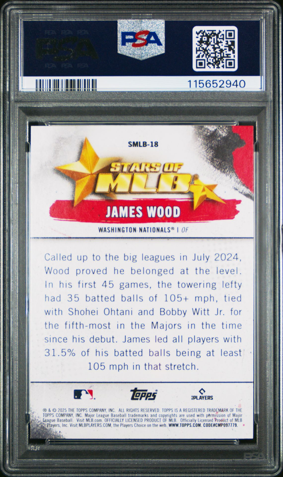 2025 Topps Stars Of Mlb James Wood #Smlb18 Gem Mt 10 back