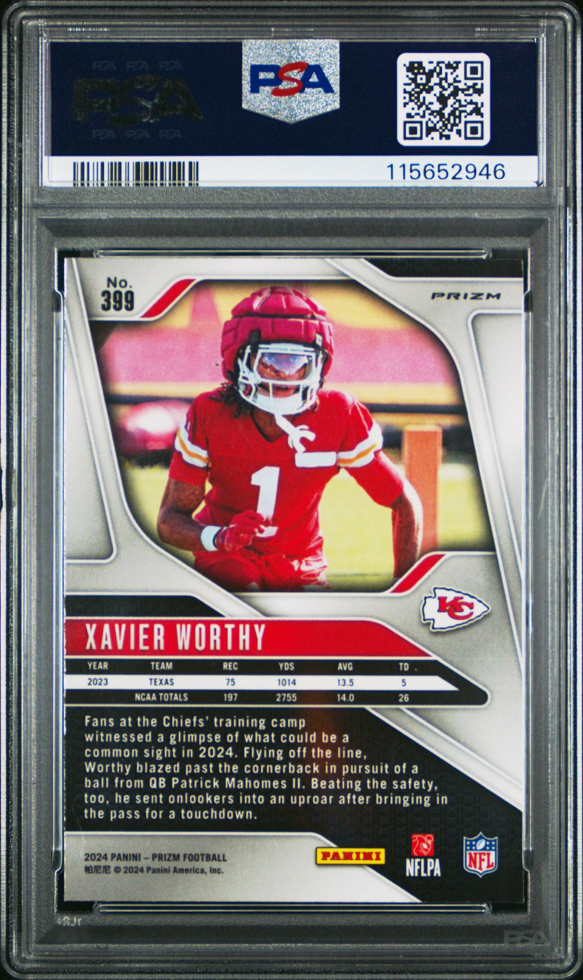 2024 Panini Prizm Xavier Worthy #399 (Purple Pulsar) Mint 9 back