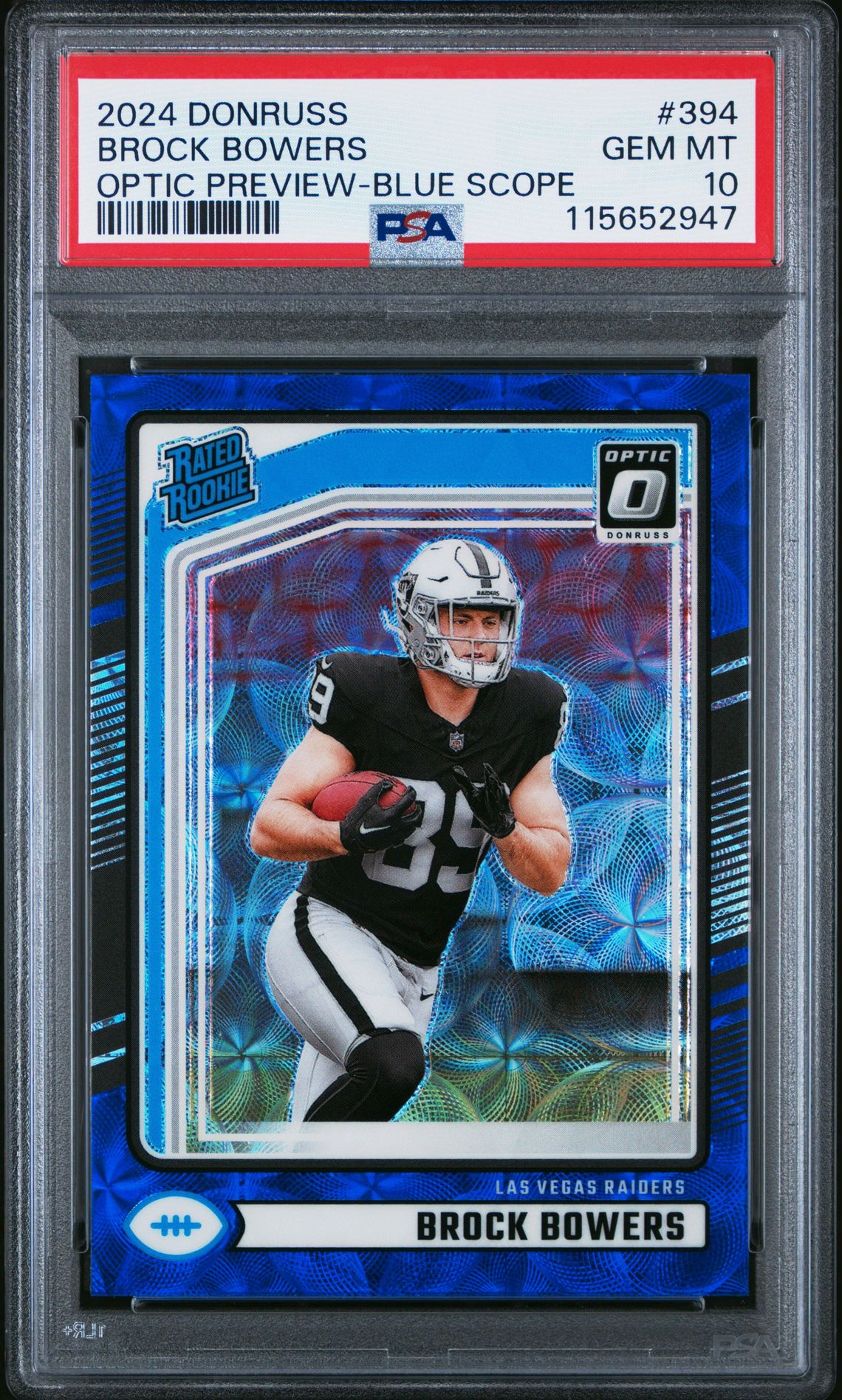 2024 Panini Donruss Brock Bowers #394 (Optic Preview-Blue Scope) Gem Mt 10 front