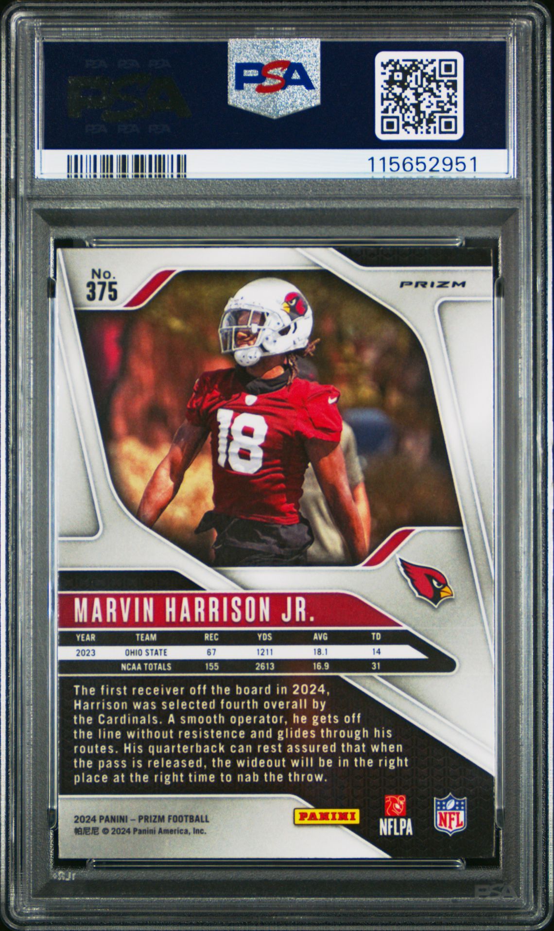 2024 Panini Prizm Marvin Harrison Jr. #375 (Lazer Prizm) Gem Mt 10 back