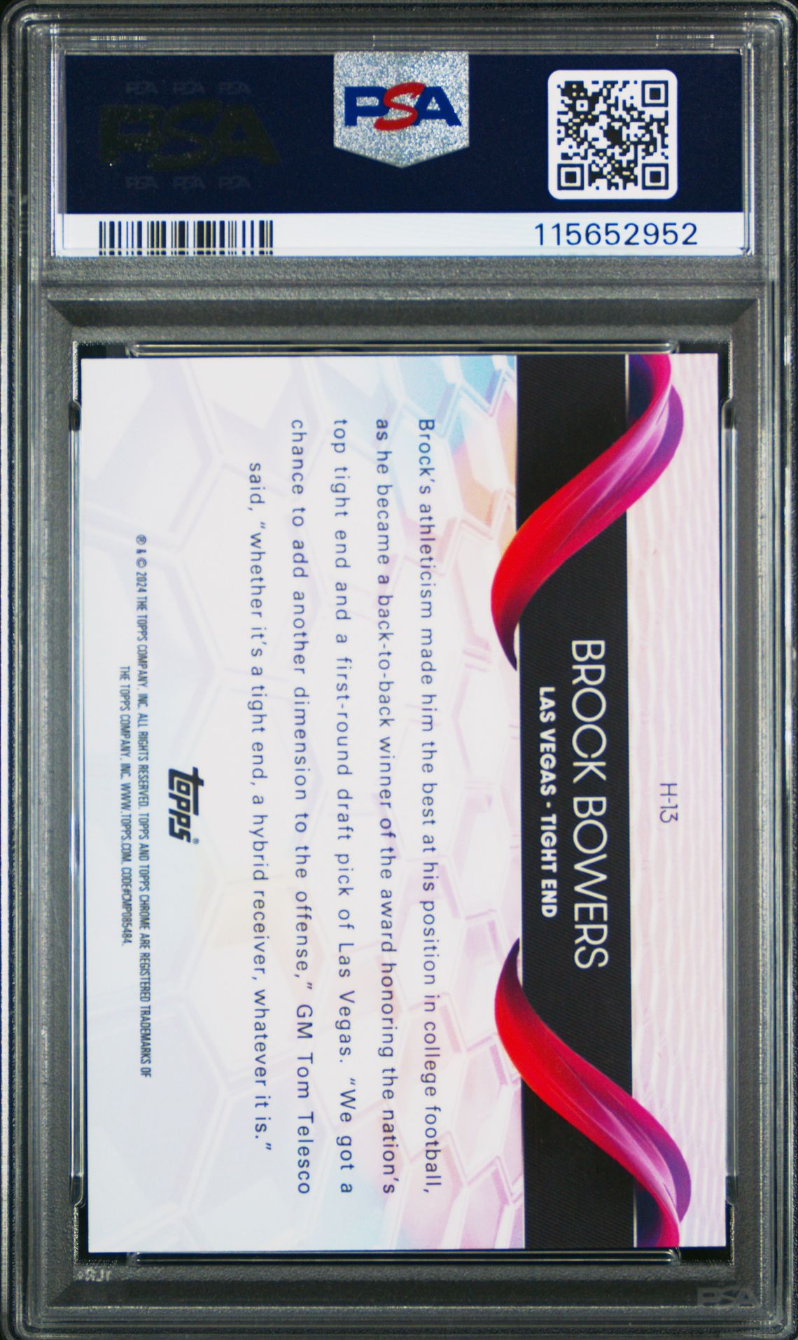 2024 Topps Chrome Helix Brock Bowers #H13 Gem Mt 10 back