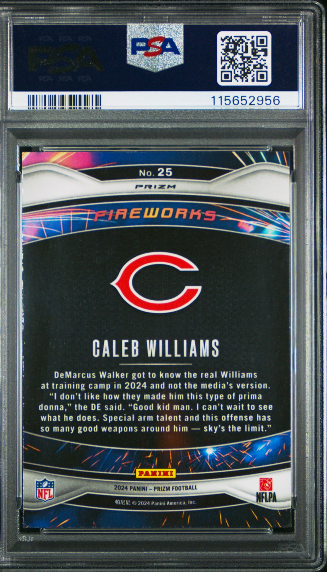 2024 Panini Prizm Fireworks Caleb Williams #25 (Fireworks-Green Wave) Gem Mt 10 back