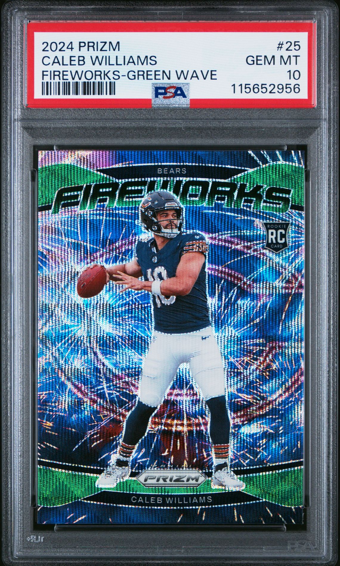 2024 Panini Prizm Fireworks Caleb Williams #25 (Fireworks-Green Wave) Gem Mt 10 front