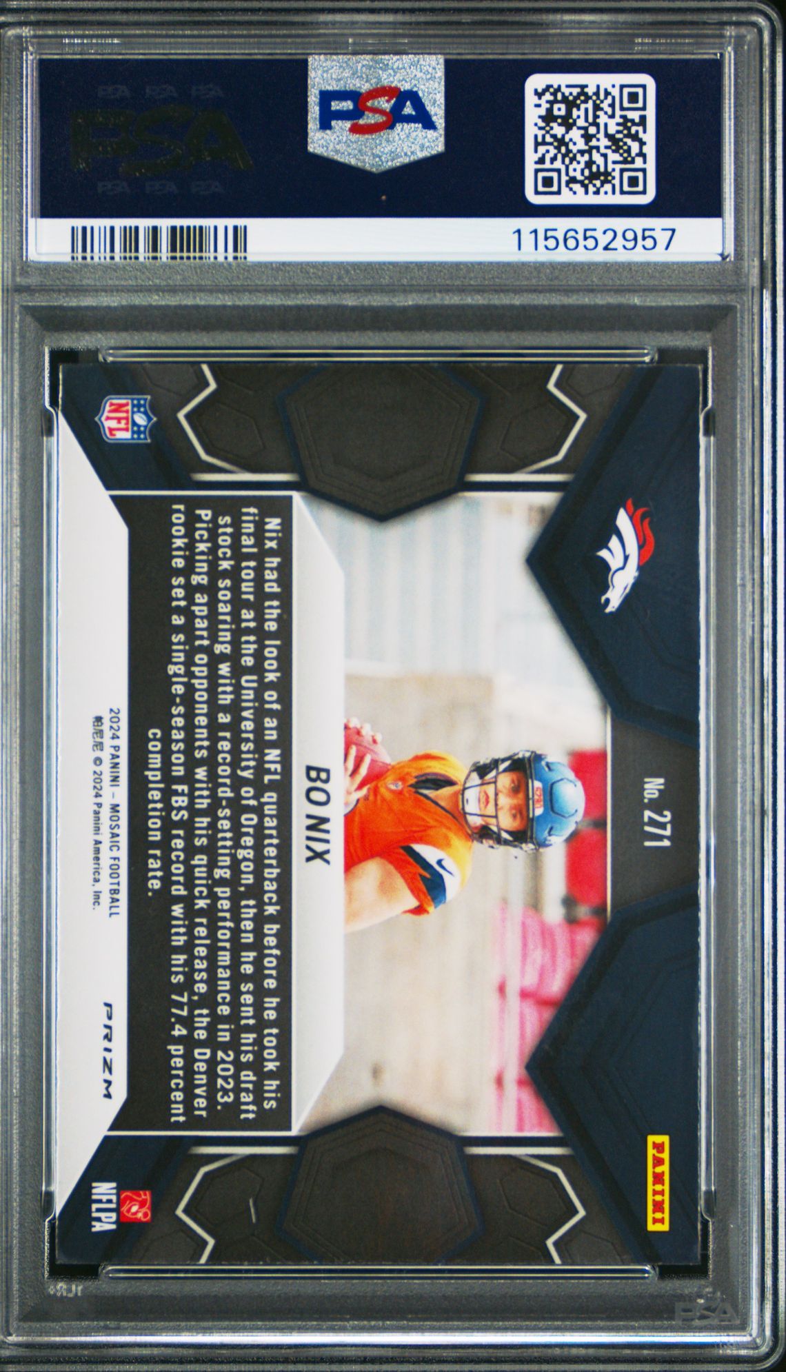 2024 Panini Mosaic Bo Nix #271 (Green) Gem Mt 10 back