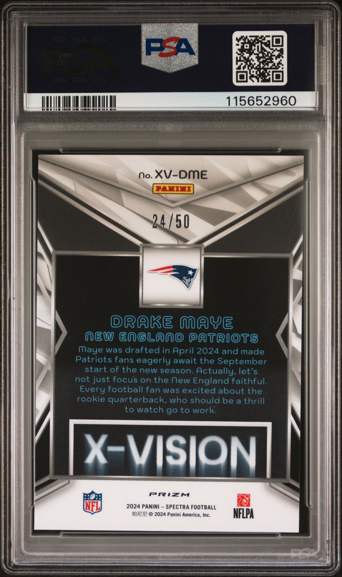 2024 Panini Spectra X-Vision Drake Maye #Xvdme (X-Vision-Interstellar) Gem Mt 10 back